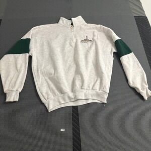 Vintage Oregon Coast Lighthouse Quarter Zip Sweatshirt Grey Green Made in USA